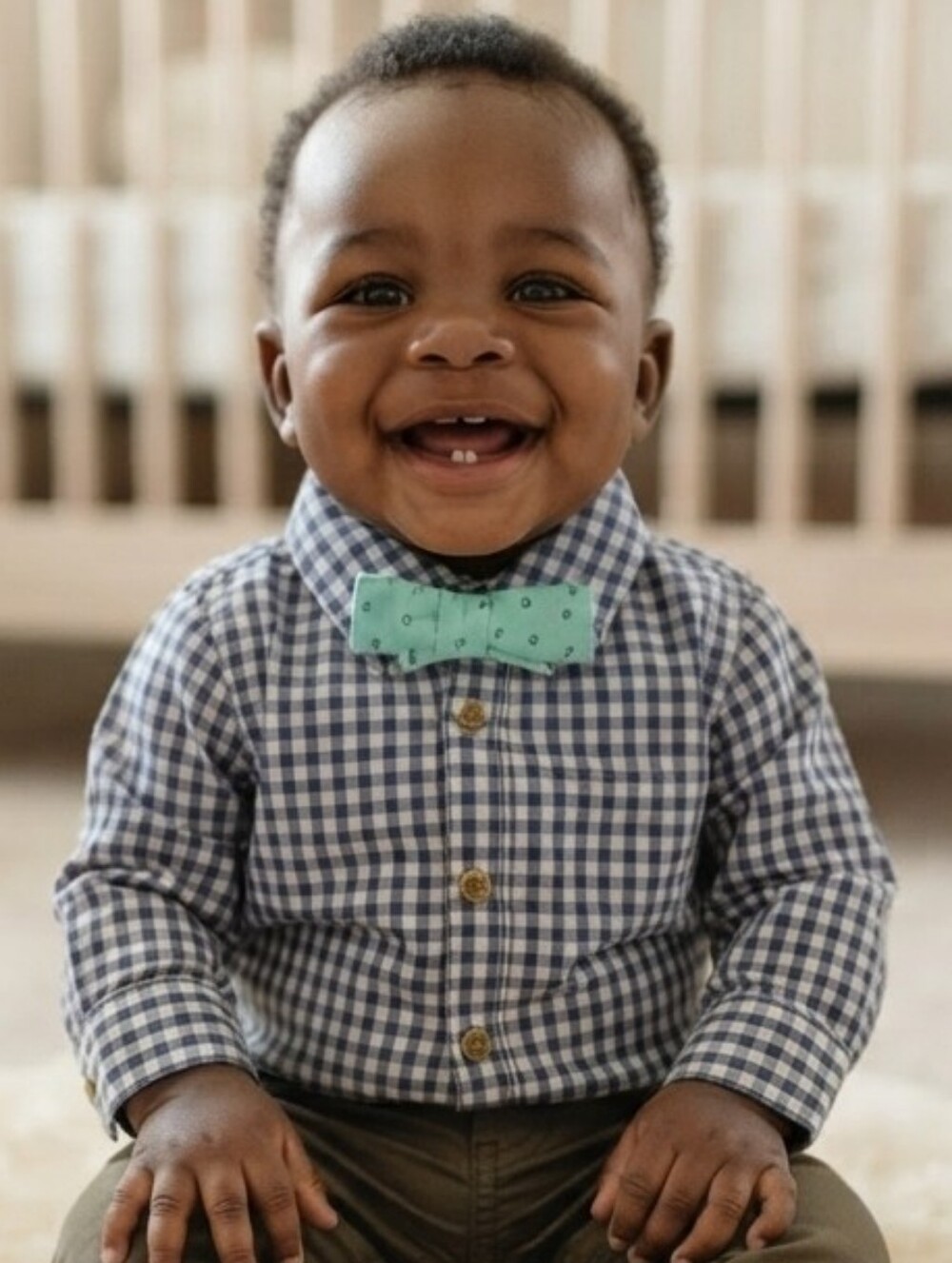 Carter's 6M Navy Checkered Bodysuit with Mint Bow Tie